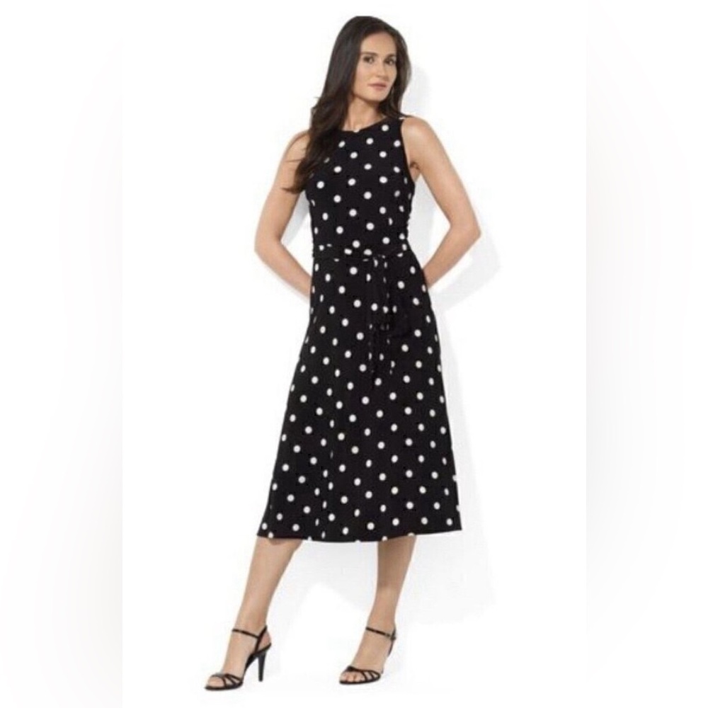 Lauren Ralph Lauren polka dot dress with belt, size 8w, thick knit, fun swing